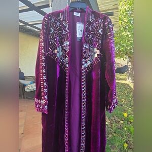 Crazy Train Velvet Kimono Duster In Deep Purple NWT